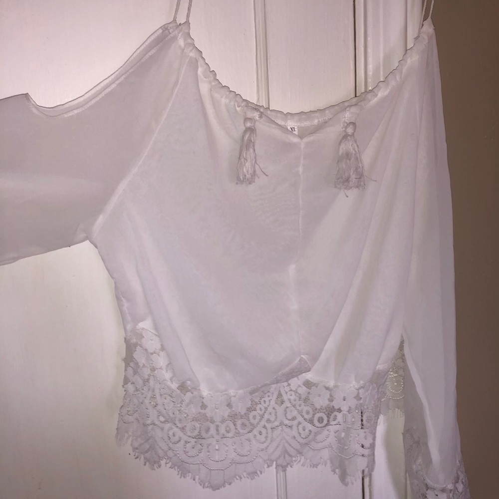 Sheer white off the shoulder top